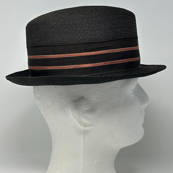 Vintage Dobbs Straw Fedora Hat Mens Size 6 1/2 Brown Ribbon Bow Hagedorn & Co - Picture 5 of 14